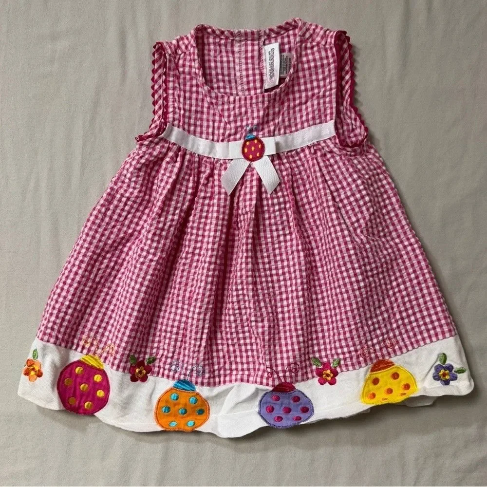Ladybug Dress Girls 24 Months Pink White Fit & Flare Summer Sun Embroidered Cute